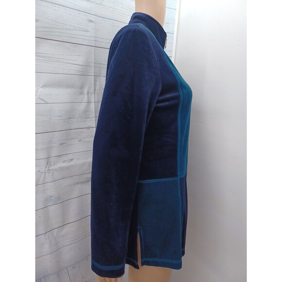 Vtg Willow Ridge Blouse Top Short Sleeve Mock Neck Blue Green Colorblock Sz S - Picture 3 of 8